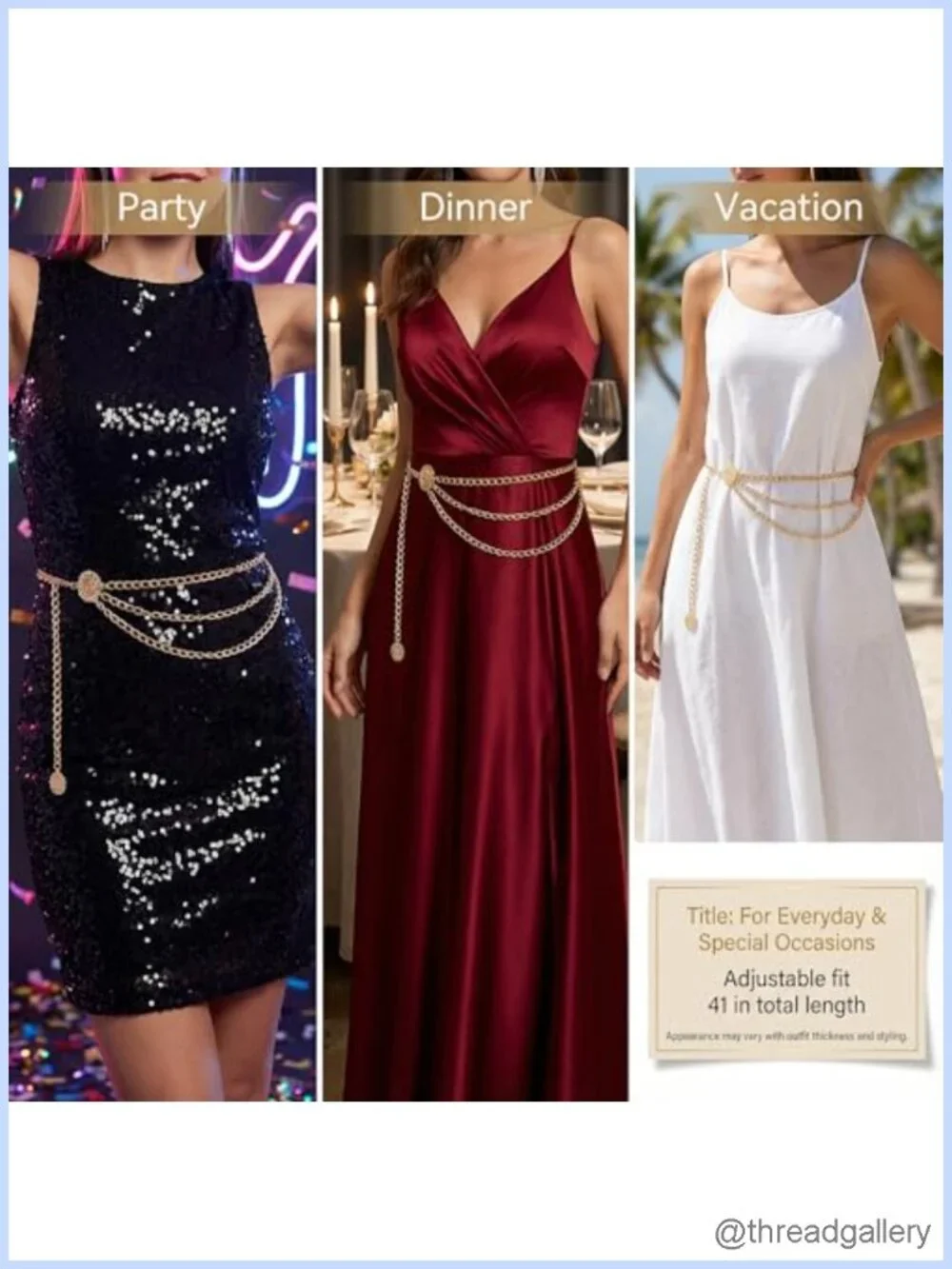 Layered Waist Chain Belt Adjustable Gold-Tone Metal 41 in for Dresses Skirts